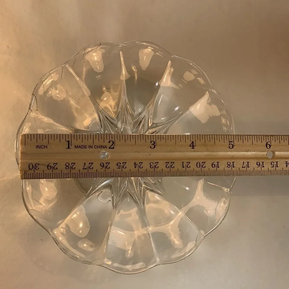 Serving Gift Tray Trinket Small Single Pedestal Frosted Accent Rim Clear Glass